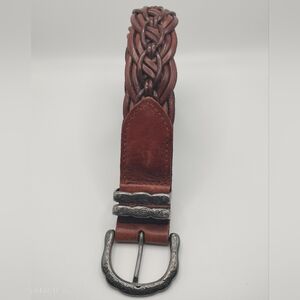 Talbot's Women Brown Genuine Leather Braided Belt Sz Small Silver D Buckle